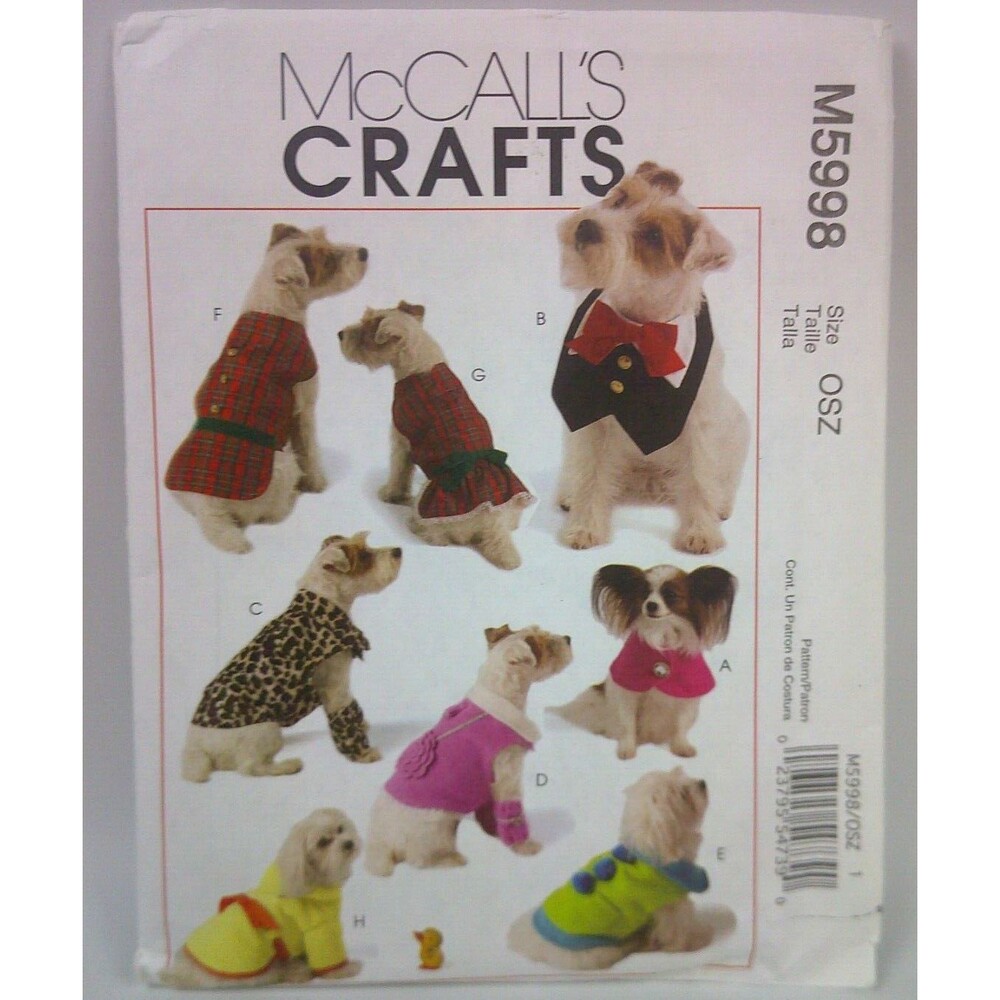 McCall's Crafts M5998 Pets Clothes in Four Sizes Sewing Pattern Dogs OSZ Uncut